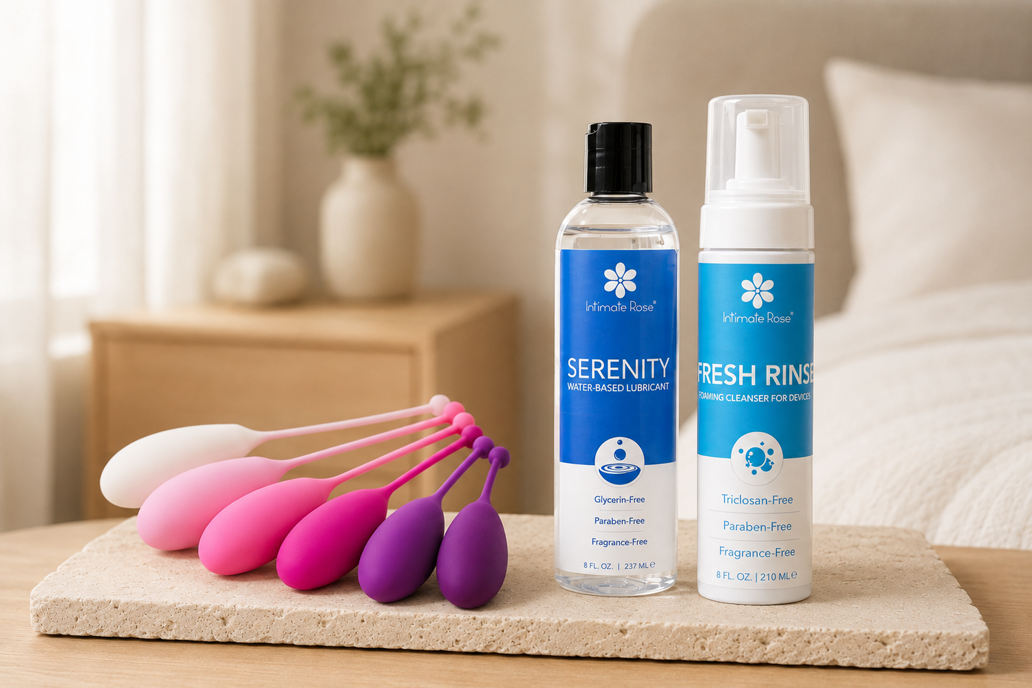 Pelvic Floor Strength Bundle with Kegel weights, Serenity lubricant, and Fresh Rinse foaming cleanser
