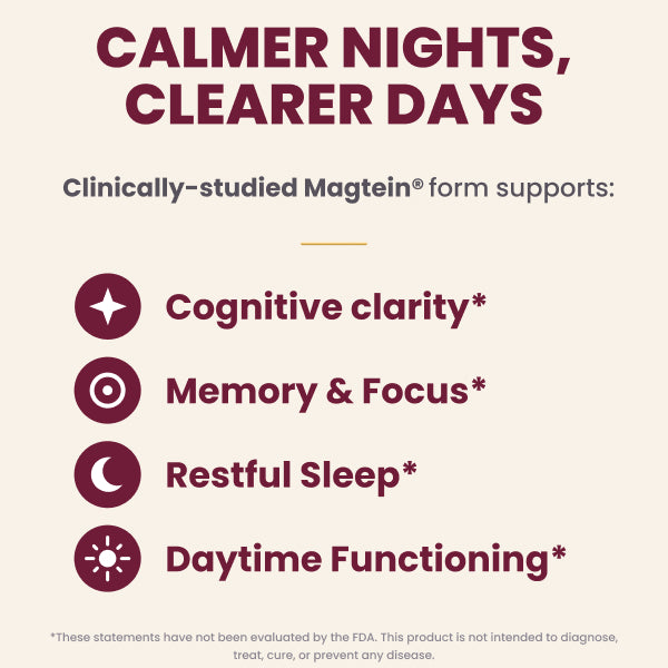 Magtein benefits for cognitive clarity, memory, focus and restful sleep