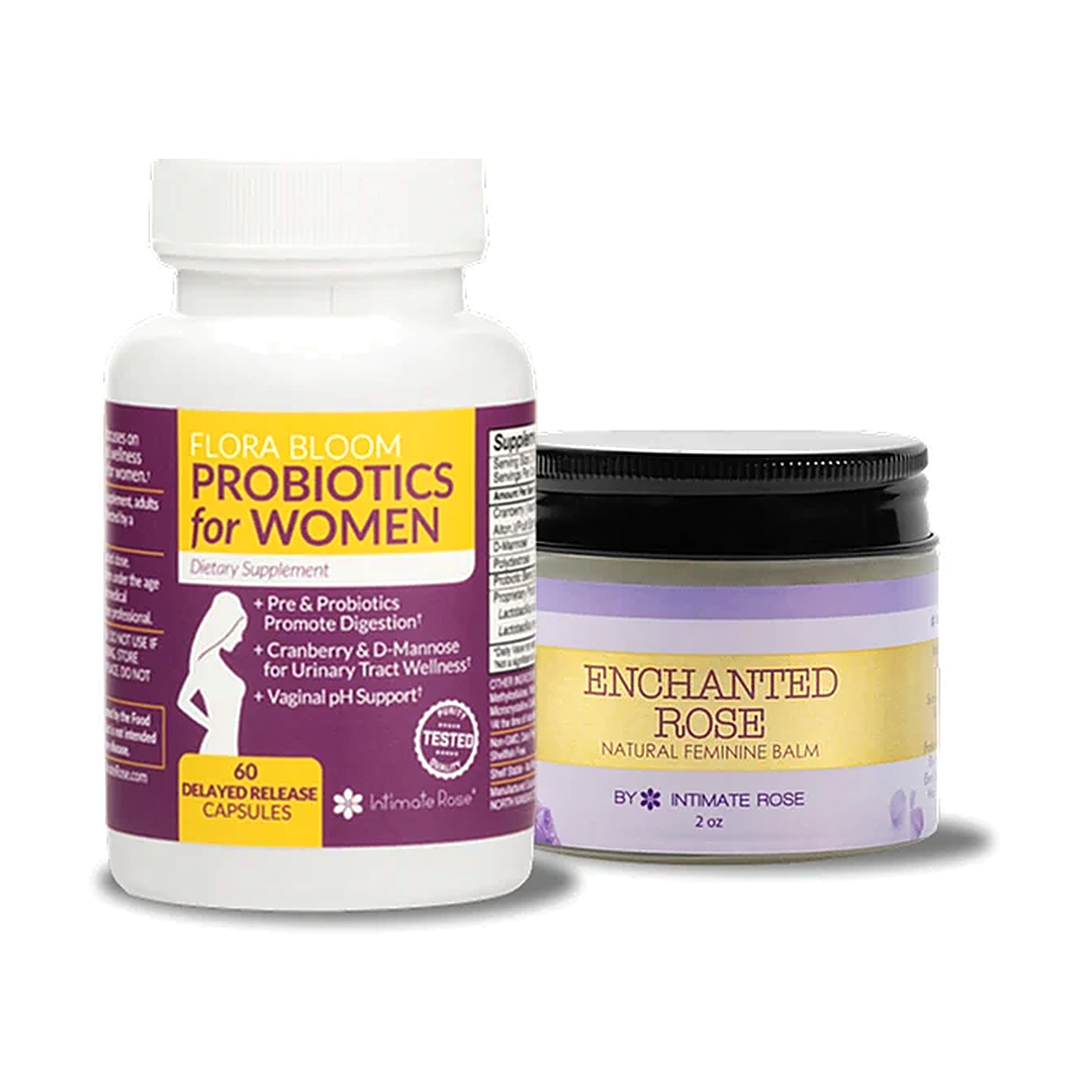 Flora Bloom Probiotics for Women and Enchanted Rose Balm in The Calm Down There Kit