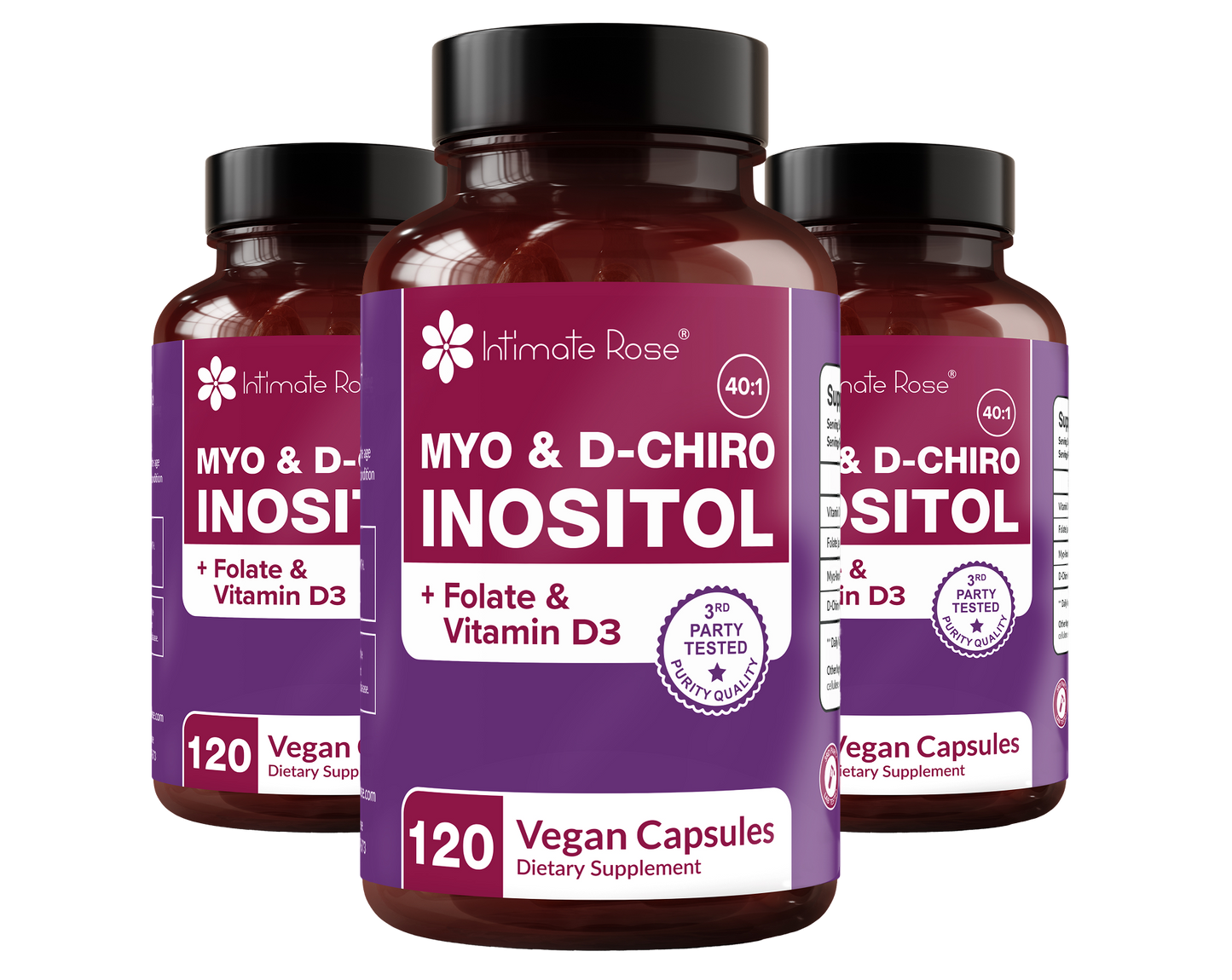 3 Pack - Myo-Inositol and D-Chiro Inositol 40:1 + Folate and Vitamin D Supplement