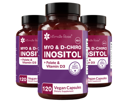 3 Pack - Myo-Inositol and D-Chiro Inositol 40:1 + Folate and Vitamin D Supplement