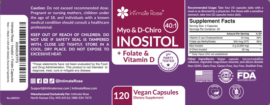 Myo-Inositol & D-Chiro Inositol + Folate & Vitamin D Supplement Blend ...