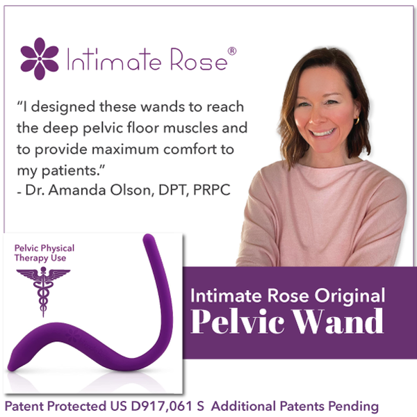 Intimate Rose Pelvic Wand advertisement with Dr. Amanda Olson promoting pelvic floor therapy.